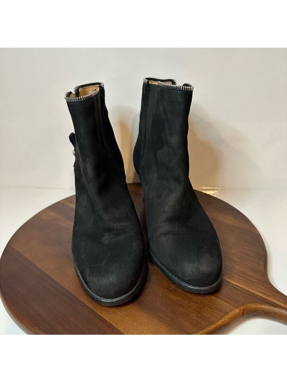 STUART WEITZMAN Suede Ankle Boots Black Wedge with Zipper Detail Size 9